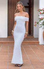 Cole White Polka Mesh Maxi Dress