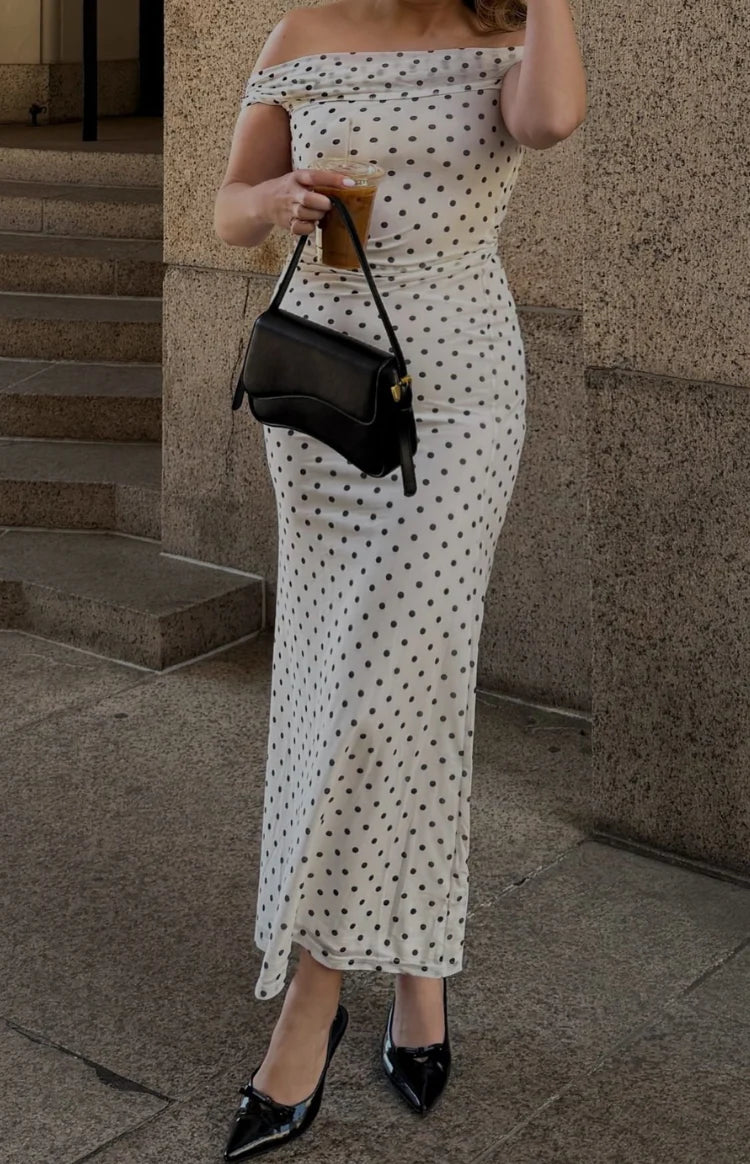 Cole White Polka Mesh Maxi Dress
