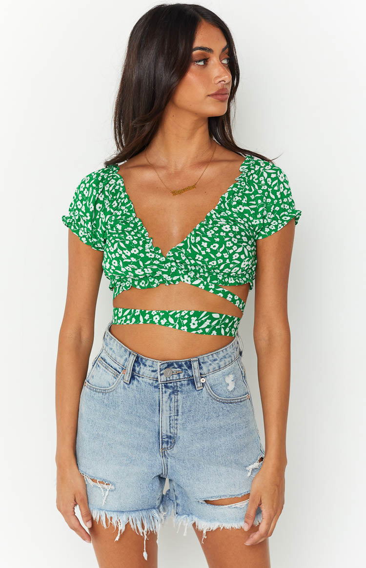 Colette Green Floral Crop Top Image