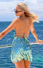 Come And Get It Aqua Sequin Party Mini Dress