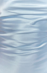 Light blue satin fabric with soft ruched detailing
