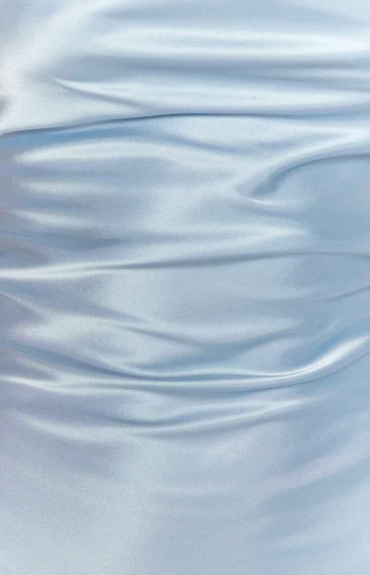 Light blue satin fabric with soft ruched detailing