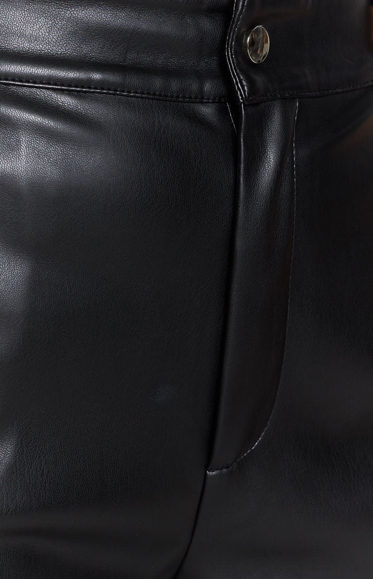 Black high-waisted PU pants with a relaxed straight leg fit