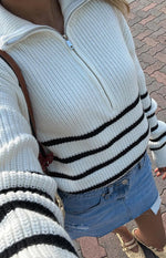 Copenhagen Cream Stripe Quarter Zip Knit Jumper Image