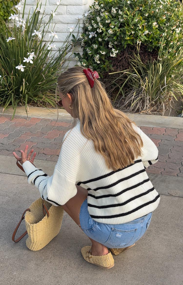 Copenhagen Cream Stripe Quarter Zip Knit Jumper Image