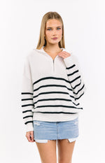 Copenhagen Cream Stripe Quarter Zip Knit Jumper Image