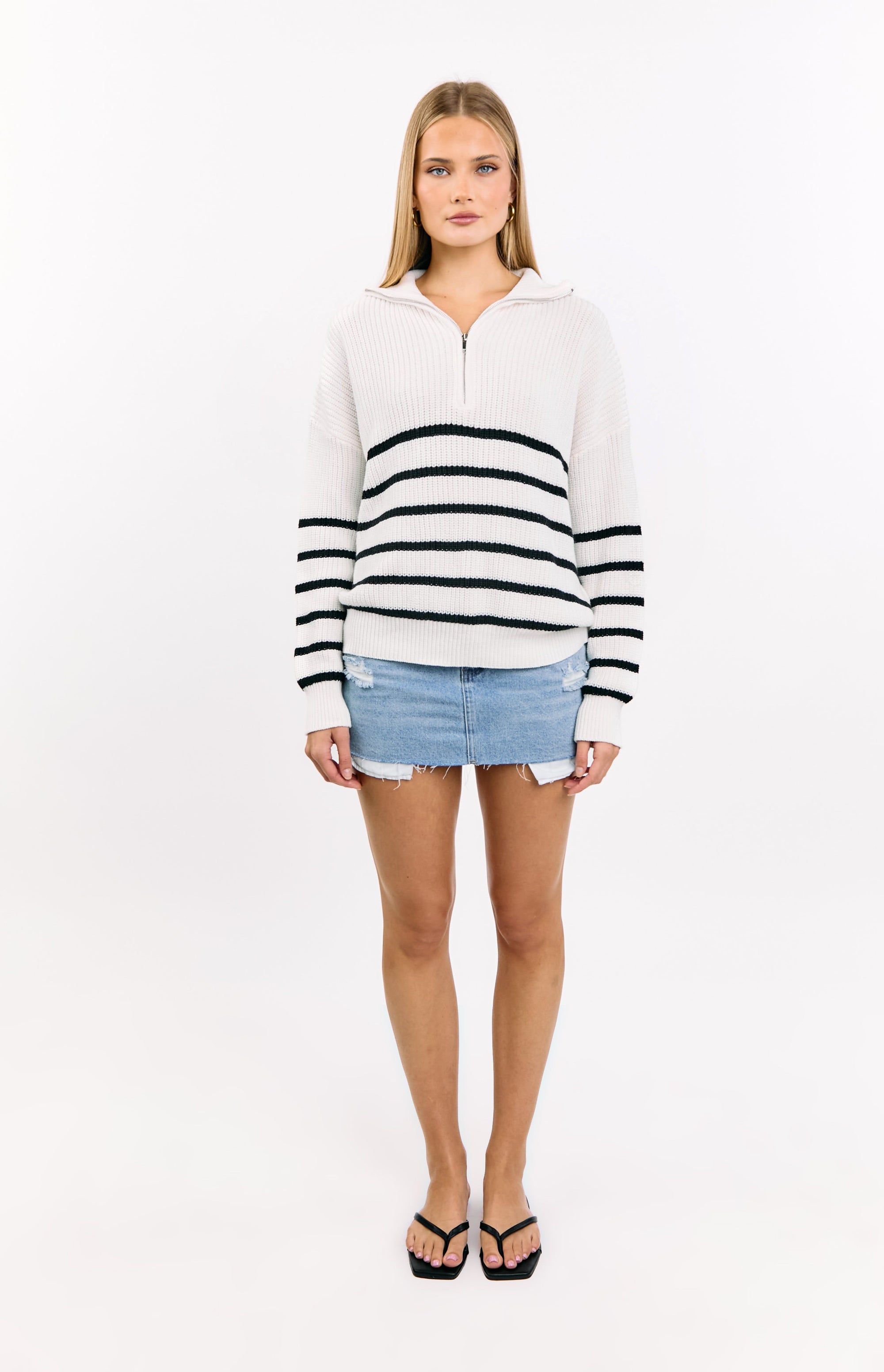 Copenhagen Cream Stripe Quarter Zip Knit Jumper Image
