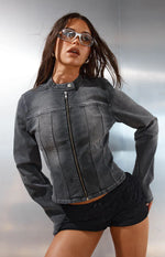 Corey Black Washed Denim Biker Jacket