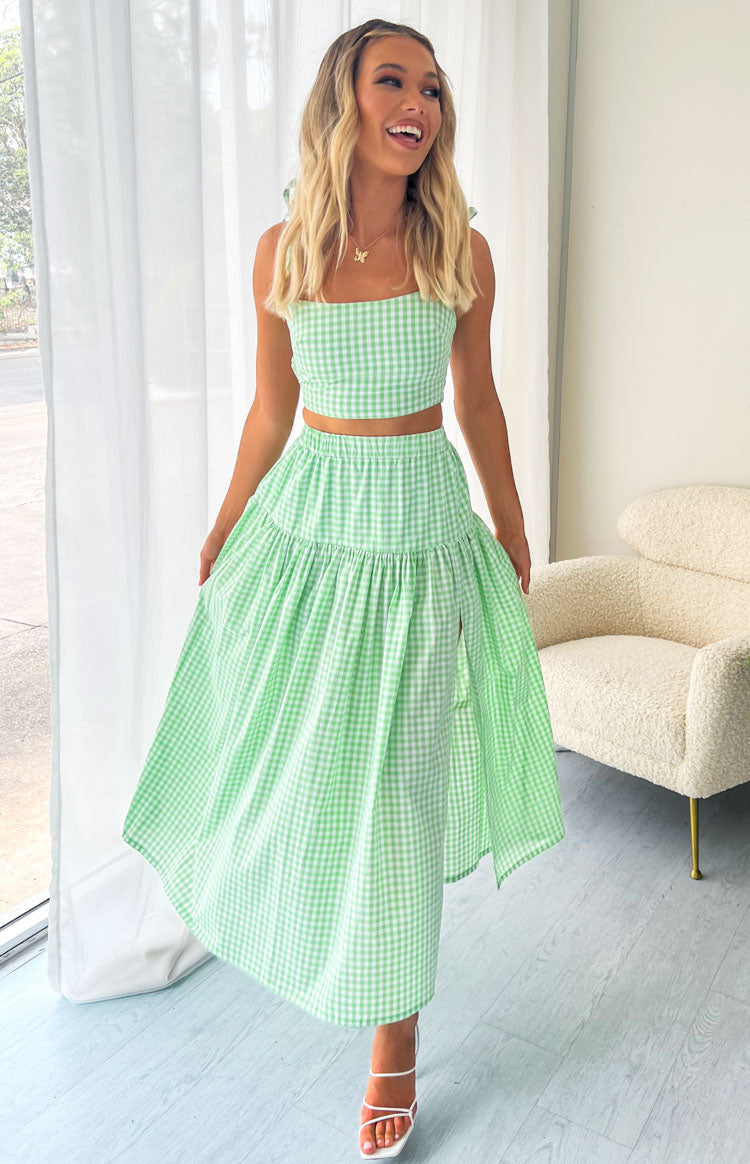 Cosmos Maxi Skirt Green Gingham Image