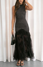 Courtni Black Sequin Ruffle Maxi Dress Image