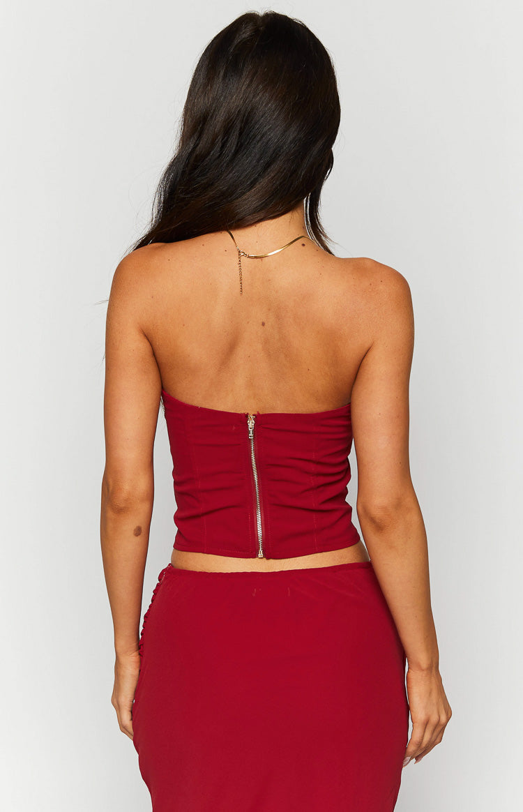 Crimson Rose Red Lace Corset Top Image