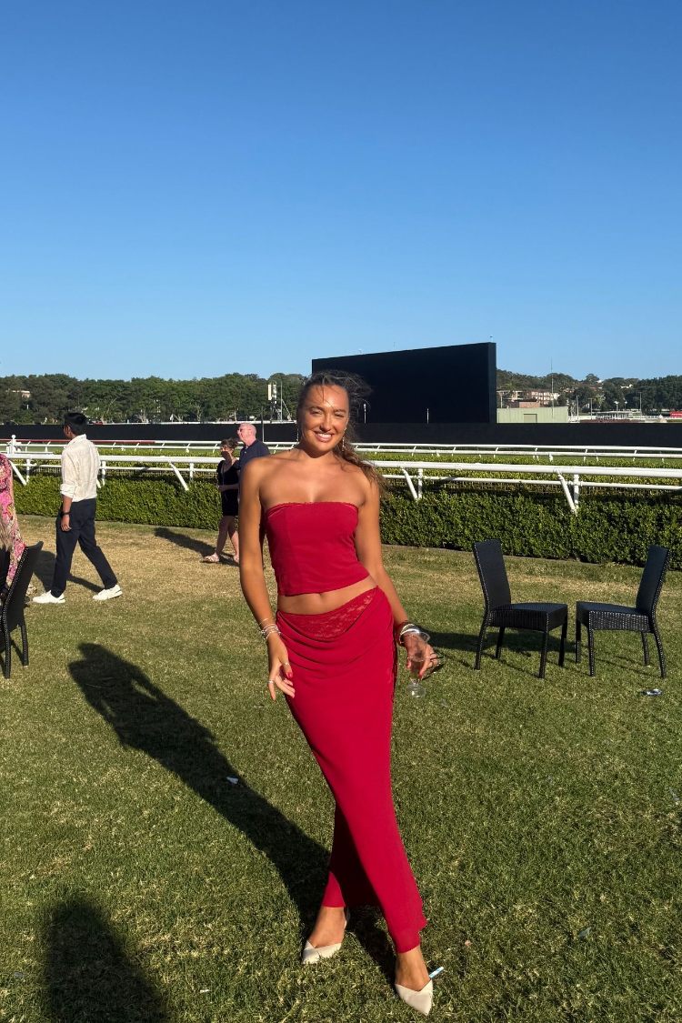 Crimson Rose Red Lace Maxi Skirt