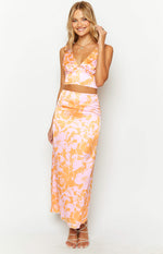 Dahlia Orange And Pink Floral Print Crop Top Image