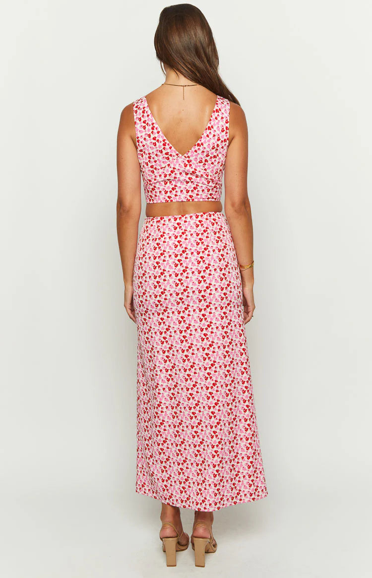 Dahlia Pink And Red Speckled Crop Top