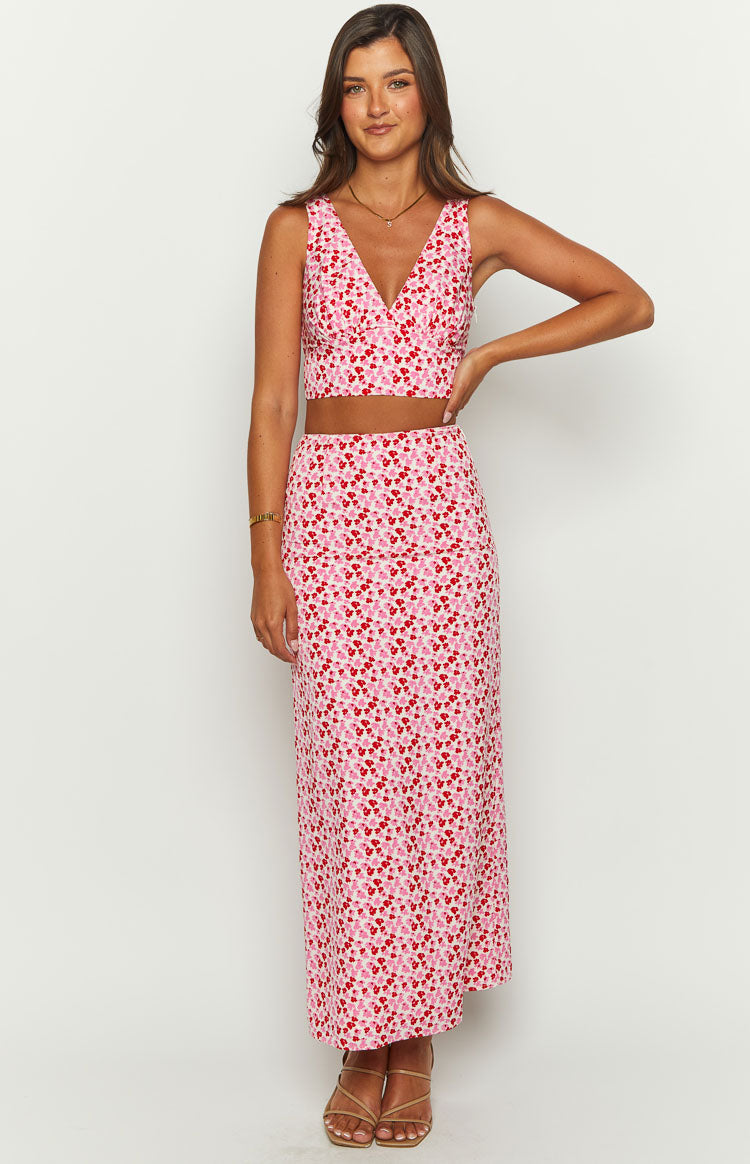Dahlia Pink And Red Speckled Maxi Skirt Image
