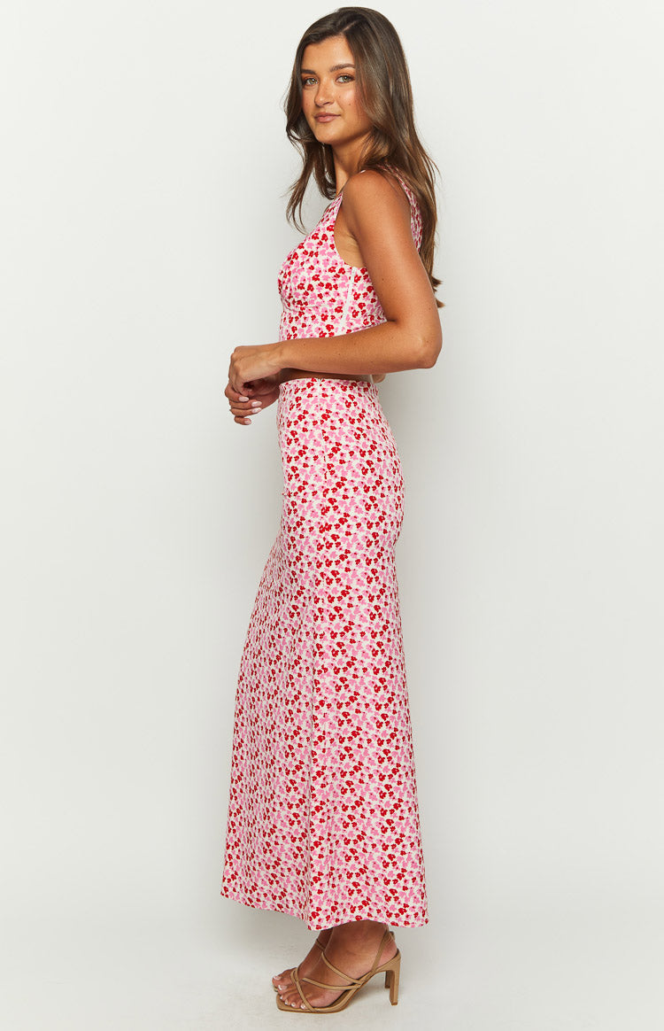 Dahlia Pink And Red Speckled Maxi Skirt Image
