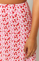 Dahlia Pink And Red Speckled Maxi Skirt