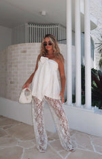 Dani White Sequin Lace Sheer Pants