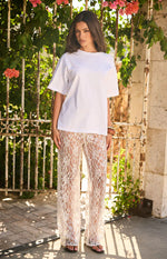 Dani White Sequin Lace Sheer Pants