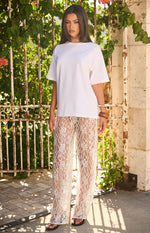 Dani White Sequin Lace Sheer Pants