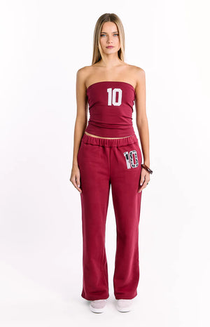Dania Burgundy Leopard Star Track Pants