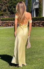 Danni Light Yellow Tie Off Shoulder Formal Maxi Dress Image