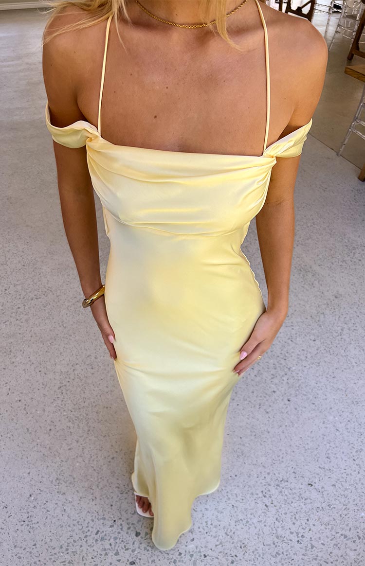 Danni Light Yellow Tie Off Shoulder Formal Maxi Dress Image