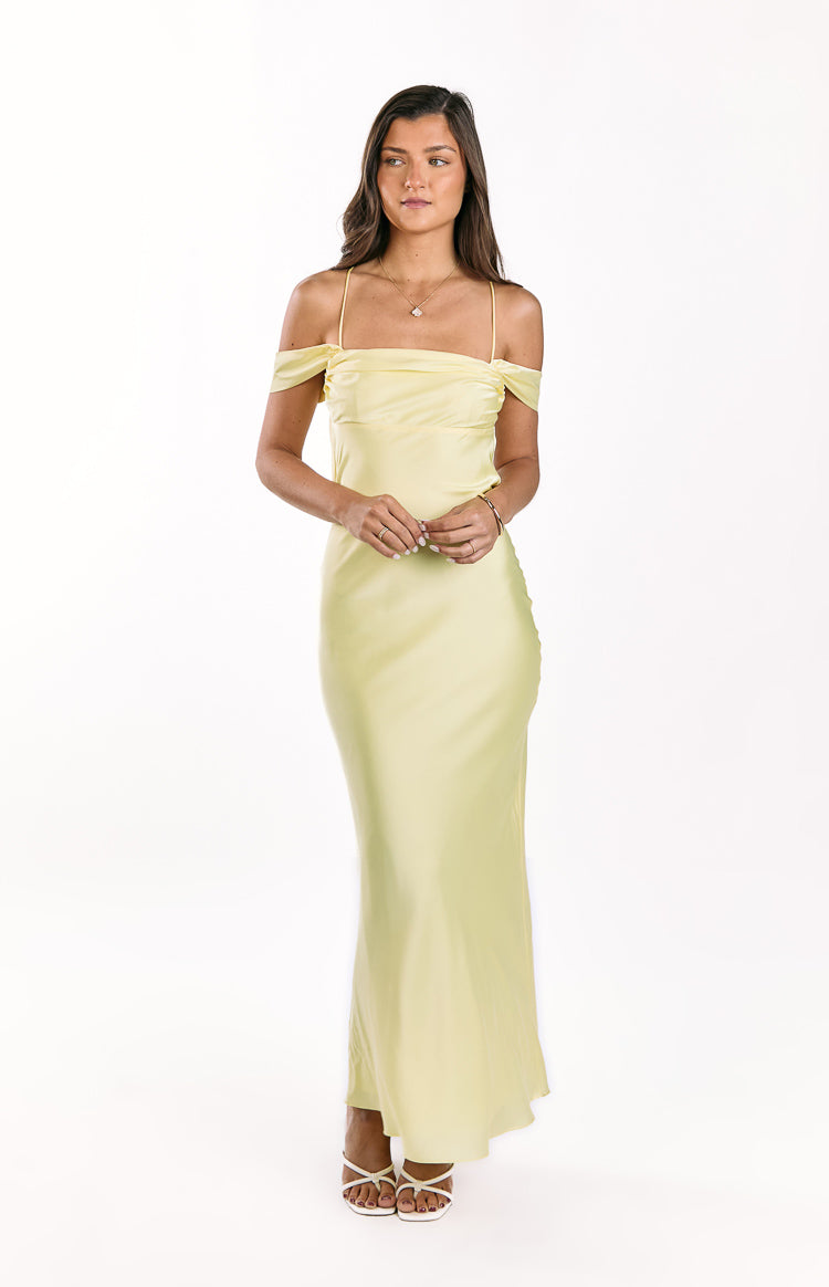 Danni Light Yellow Tie Off Shoulder Formal Maxi Dress Image