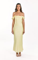 Danni Light Yellow Tie Off Shoulder Formal Maxi Dress Image
