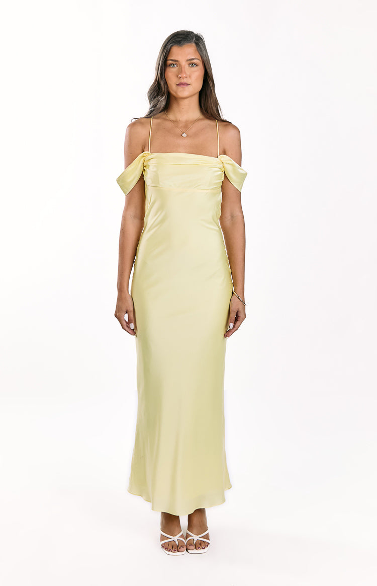 Danni Light Yellow Tie Off Shoulder Formal Maxi Dress Image