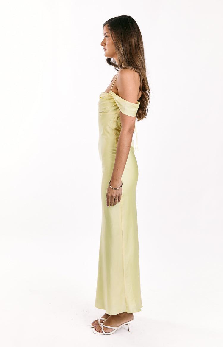 Danni Light Yellow Tie Off Shoulder Formal Maxi Dress Image