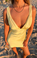 Daphne Yellow Satin Mini Dress Image
