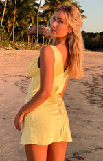 Daphne Yellow Satin Mini Dress Image