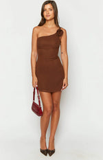 Dashiell Brown One Shoulder Chiffon Mini Dress