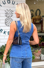 Dawson Mid Wash Denim Button Down Vest Top Image