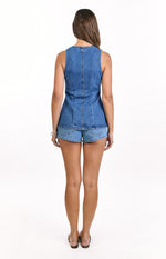 Dawson Mid Wash Denim Button Down Vest Top Image