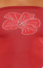 Deja Red Knit Hibiscus Strapless Tube Top