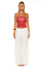 Deja Red Knit Hibiscus Strapless Tube Top