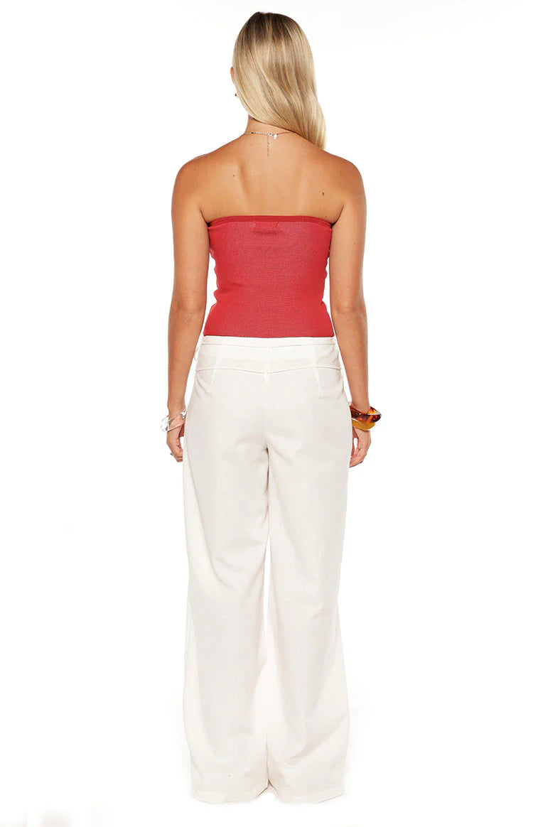Deja Red Knit Hibiscus Strapless Tube Top