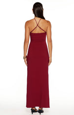 Del Mar Burgundy Crepe Formal Maxi Dress Image