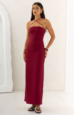 Del Mar Burgundy Crepe Formal Maxi Dress Image