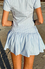Della Blue Stripe Tie Waist Reversible Skirt