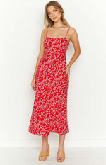 Delphine Red Floral Midi Dress Image