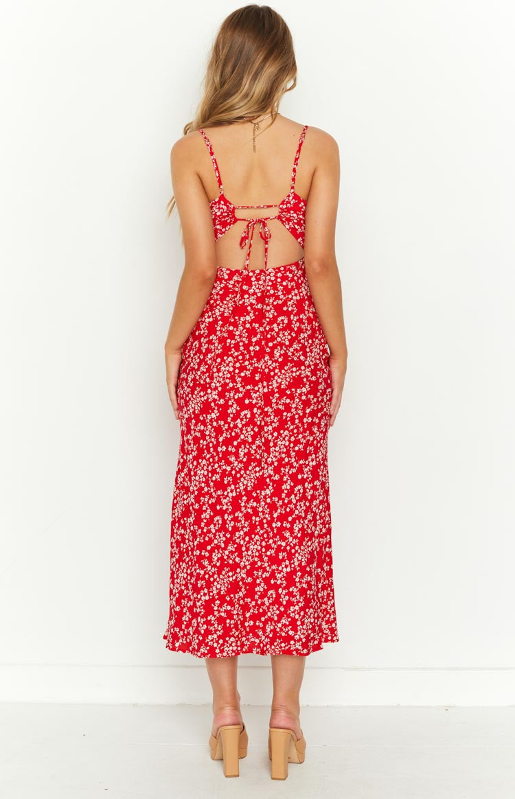 Delphine Red Floral Midi Dress Image