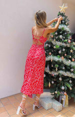 Delphine Red Floral Midi Dress Image