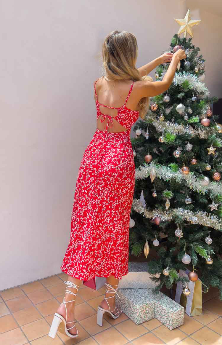 Delphine Red Floral Midi Dress Image
