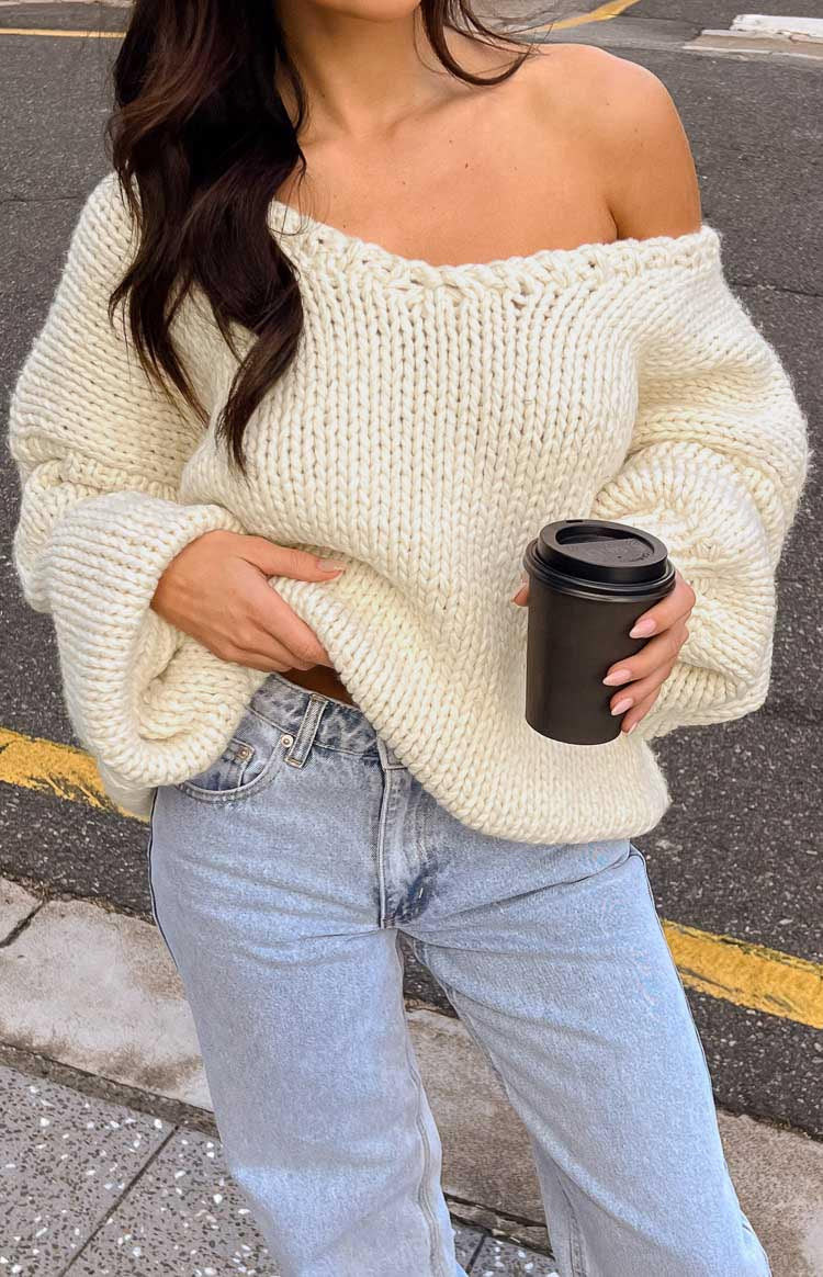 Delvey Cream Chunky Knit Sweater – Beginning Boutique NZ