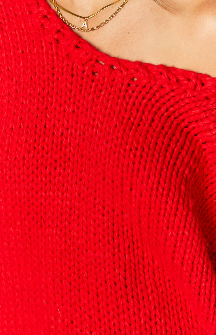 Delvey Red Chunky Knit Sweater Image