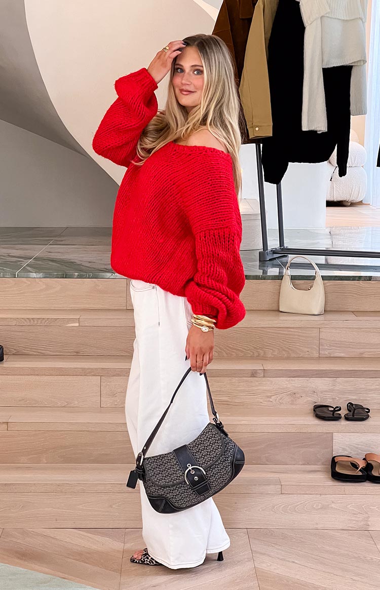 Delvey Red Chunky Knit Sweater Image