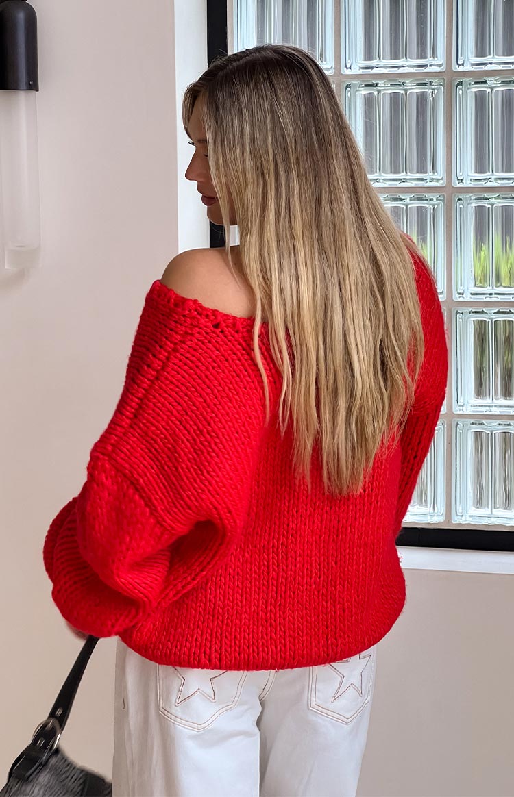 Delvey Red Chunky Knit Sweater Image
